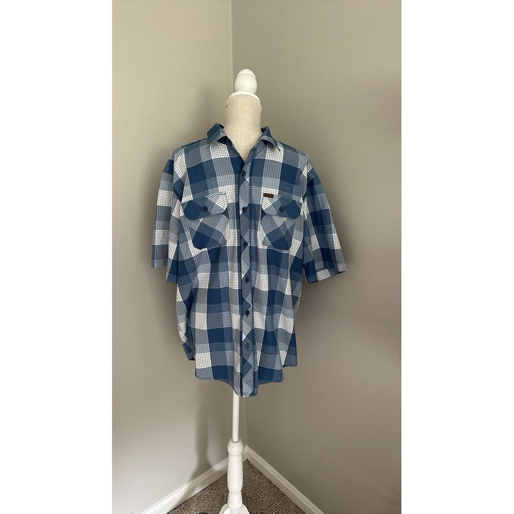 Orvis Shirt Mens Sz XL Button Up Plaid Blue Outdoor‎ EUC